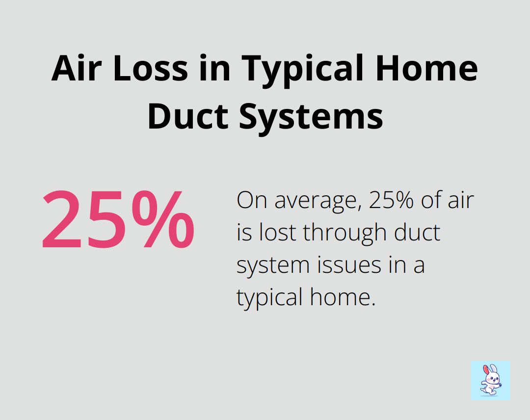 Percentage chart showing that 20 to 30 percent of air moving through duct systems is lost due to leaks, holes, and poorly connected ducts