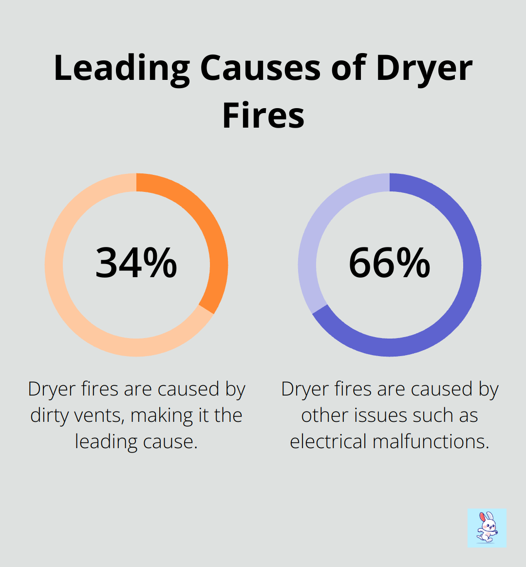 Pie chart showing that 34% of dryer fires are caused by dirty vents, while 66% are due to other causes such as electrical malfunctions. - dryer fire prevention