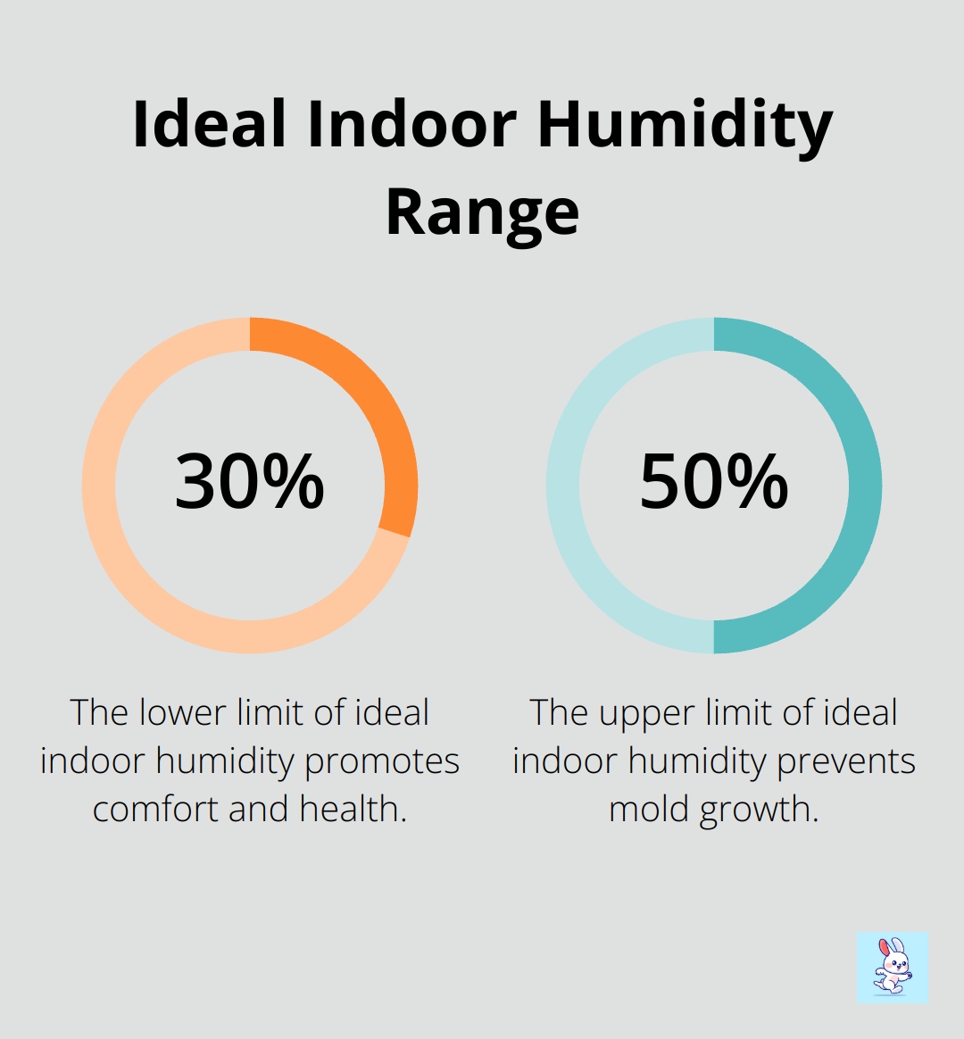 Chart showing the ideal indoor humidity range of 30% to 50% - indoor humidity control